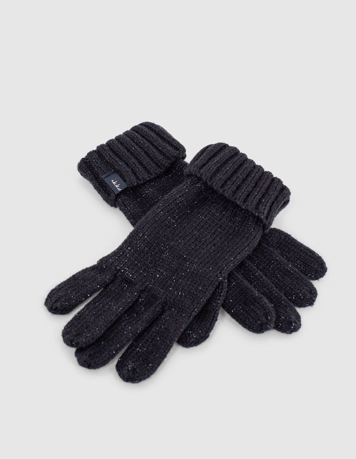 Girls’ dark navy glittery knit gloves-5 Girls’ dark navy glittery knit gloves-5