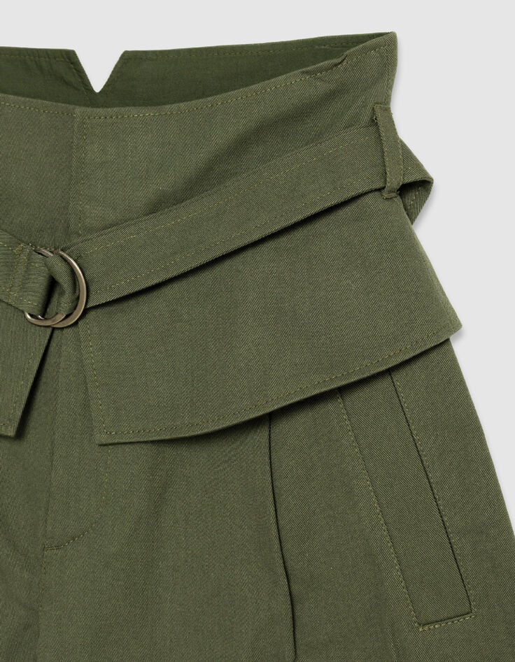 Khaki Shorts mit hoher Taille Damen-8