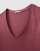 Tee-shirt en lin foil coloris fuchsia femme-3