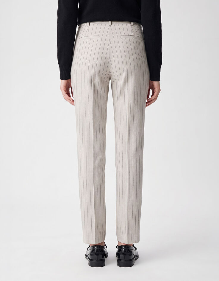 Pantalon de tailleur cigarette beige rayures tennis Femme-3