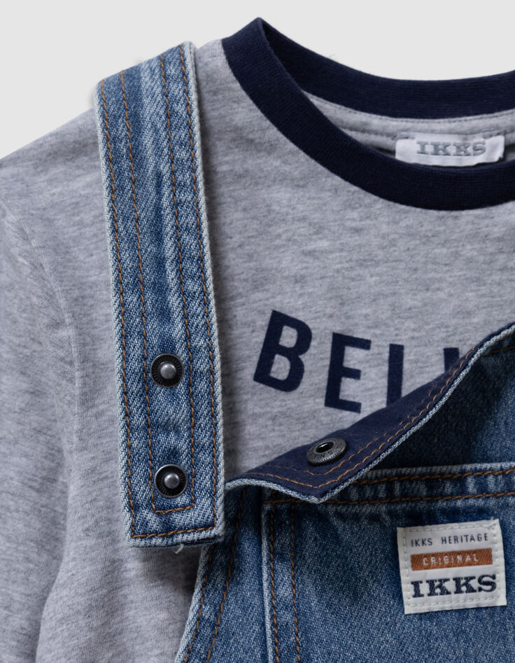 Set T-shirt en blauwe jeanstuinbroek babyjongens-6