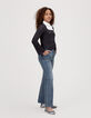 Chemise noire trompe-l'oeil plastron blanc fille-1