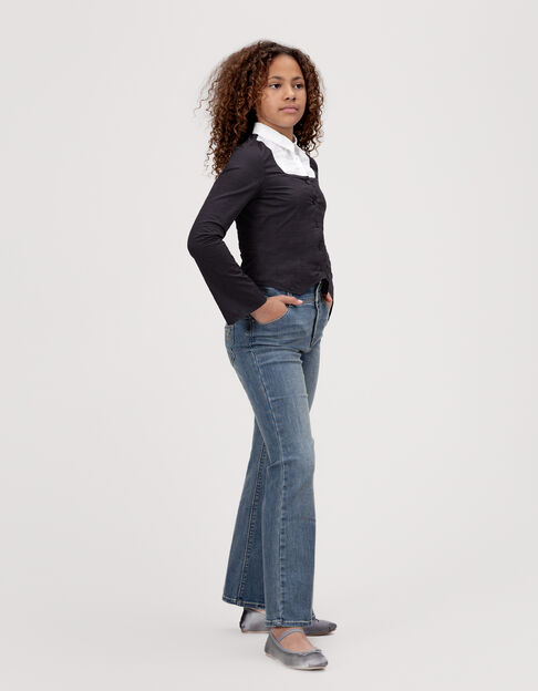 Chemise noire trompe-l'oeil plastron blanc fille - IKKS