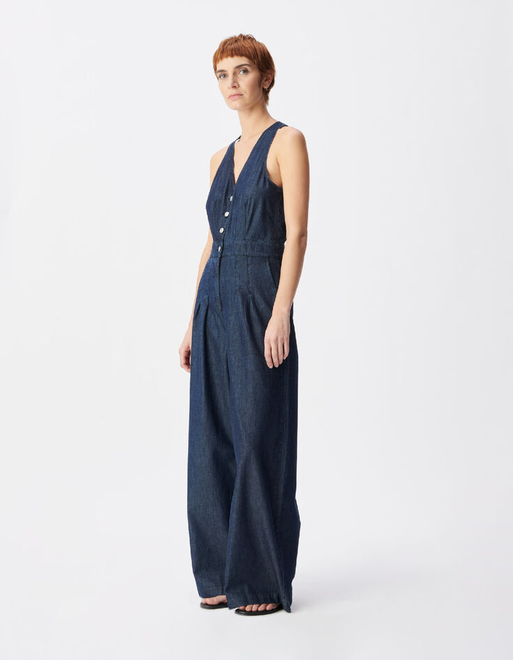 Dames jumpsuit zonder mouwen en rauw denim-4