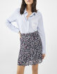 Women’s navy tachist print A-line wrap skirt-1