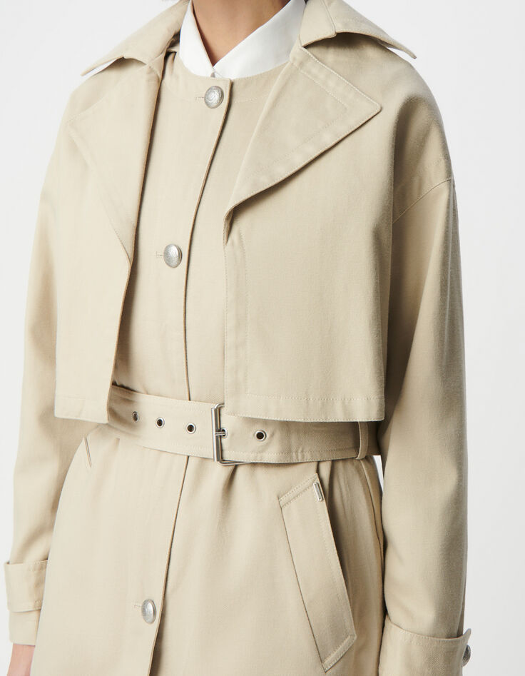 Beiger 2-in-1-Trenchcoat für Damen mit abnehmbarer Jacke-7
