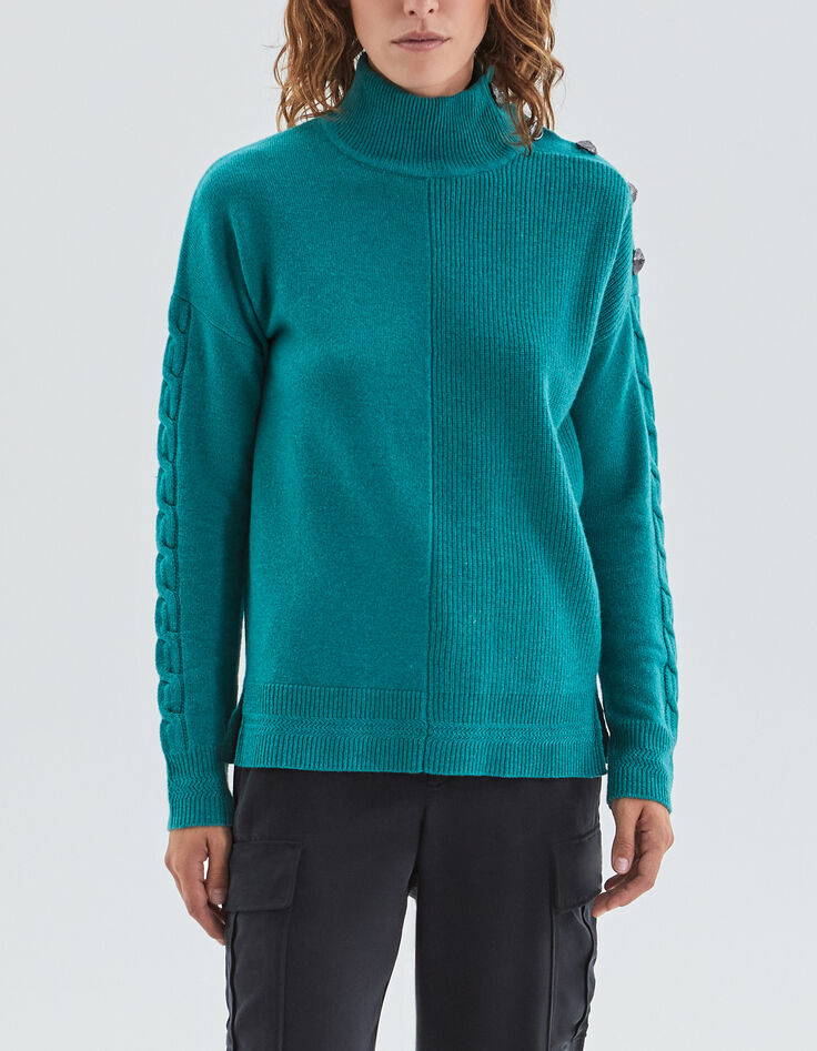 Women’s amazonite knit sweater with  shoulder buttons-1