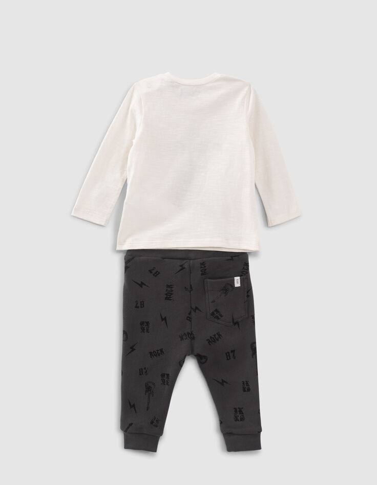 Baby boys' organic grey joggers and ecru T-shirt outfit-4