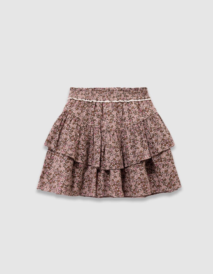 Girls’ pink short skirt with autumn flower print-4 Girls’ pink short skirt with autumn flower print-4