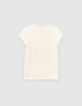 Ecru T-shirt doodshoofd glitterbloemen meisjes-2