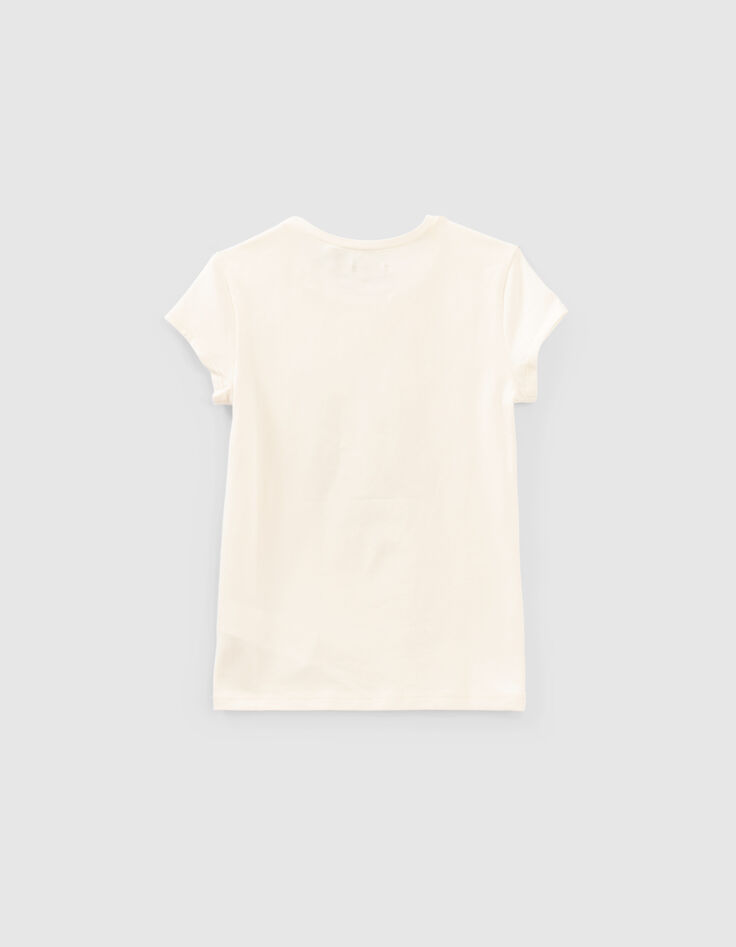 Ecru T-shirt doodshoofd glitterbloemen meisjes-2