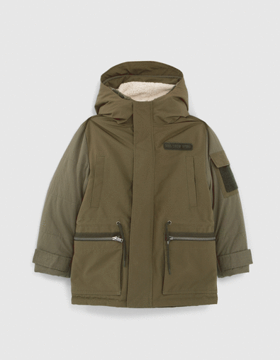 Boys 3 in 1 khaki parka and reversible padded jacket