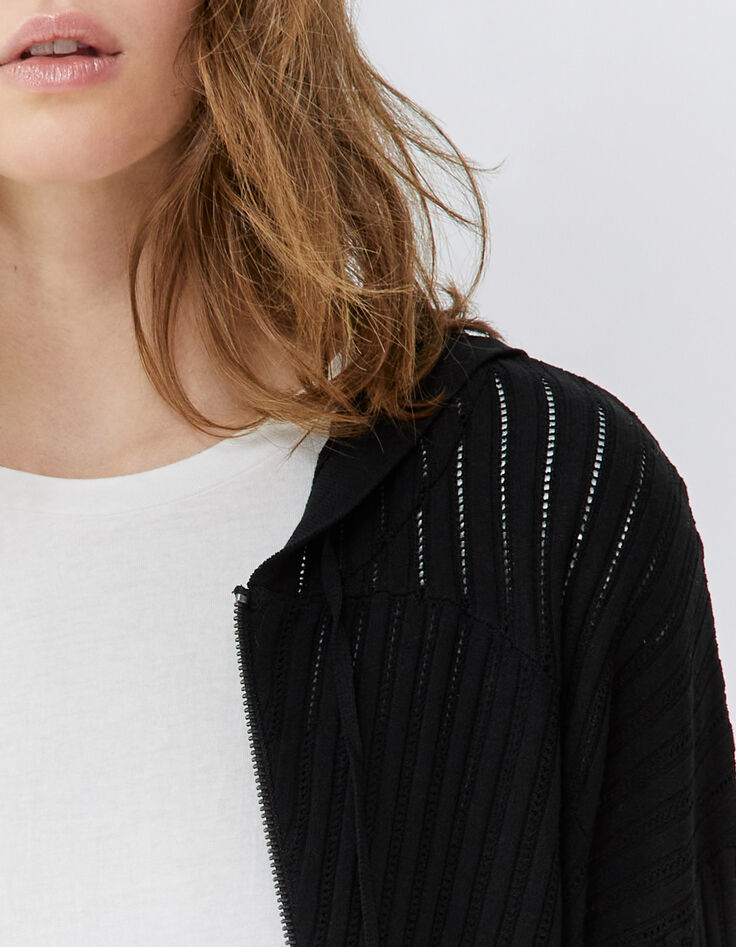 Cardigan noir tricot ajouré fantaisie Femme-4 Cardigan noir tricot ajouré fantaisie Femme-4