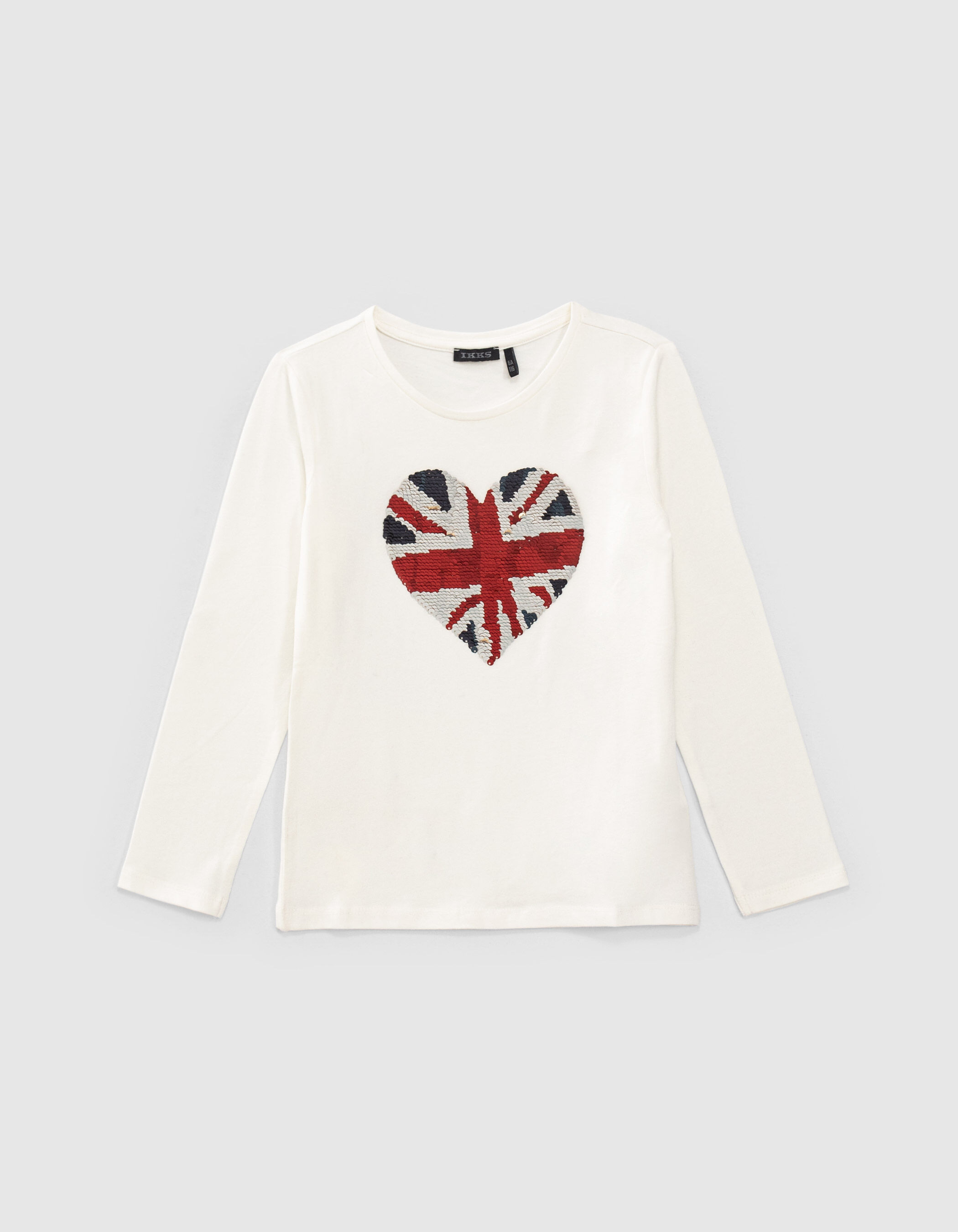 Girls ecru reversible sequins T shirt