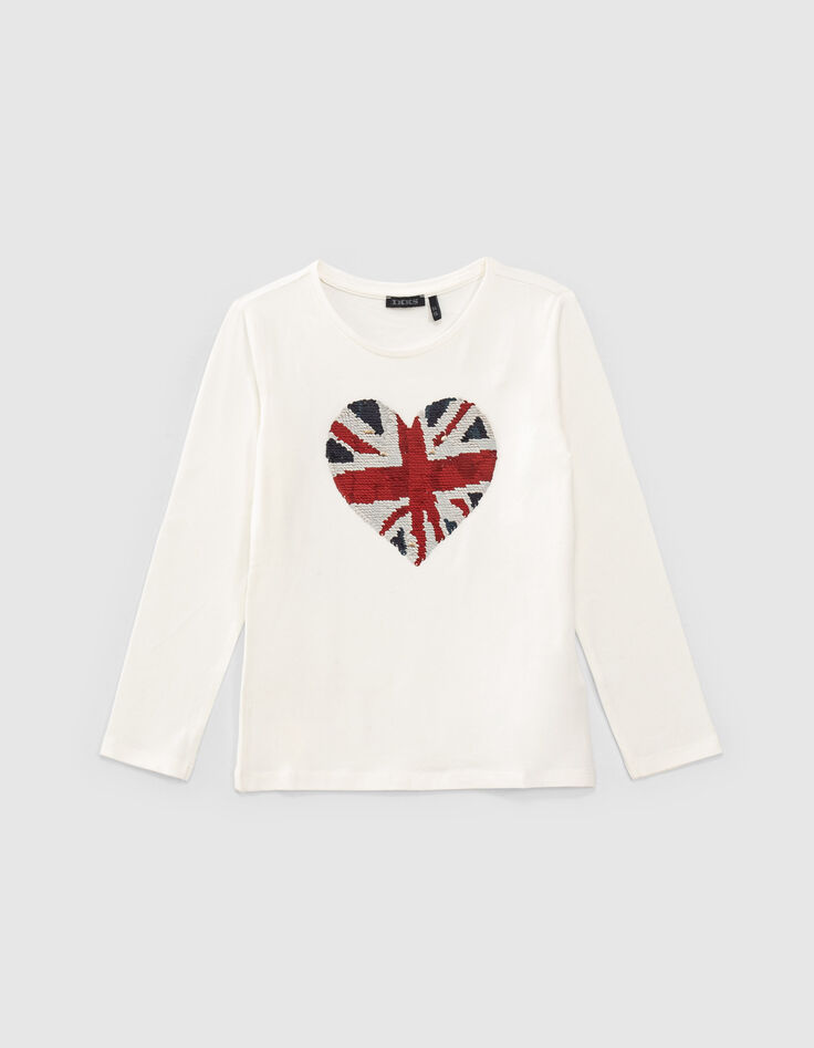 Cremewei&szlig;es M&auml;dchenshirt mit Wendepailletten-6