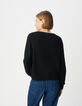 Damen Pullover mit V-Ausschnitt aus 100% Wolle, schwarzer Strick-3