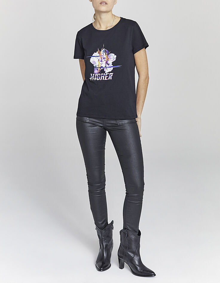 Camiseta negro rock floral mujer-6