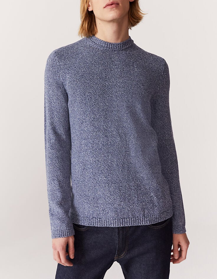Pull bleu stone tricot mouliné Homme-2