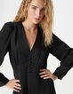 Women's short black satin dress with small buttons-4