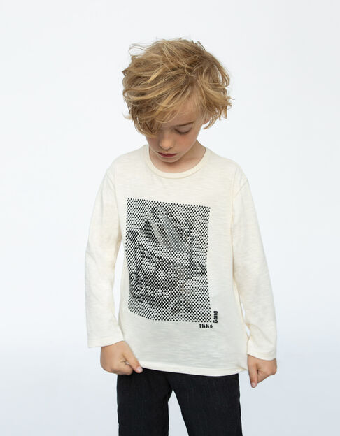 Ecru T-shirt biokatoen opdruk rubber gangster jongens