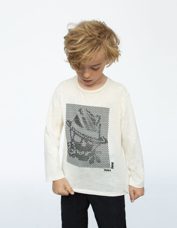 Jungen-T-Shirt creme, Biobaumwolle Gangsteroptikmotiv-1