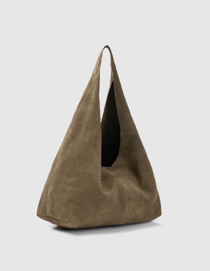 Sac Hobo kaki velours souple Femme-3