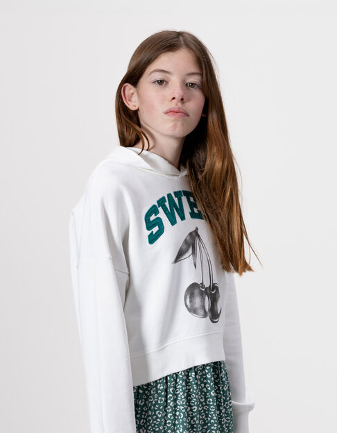 Sudadera capucha blanco mensaje bordado niña - IKKS