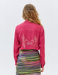 Chemise fushia avec visuel clouté dos femme-3