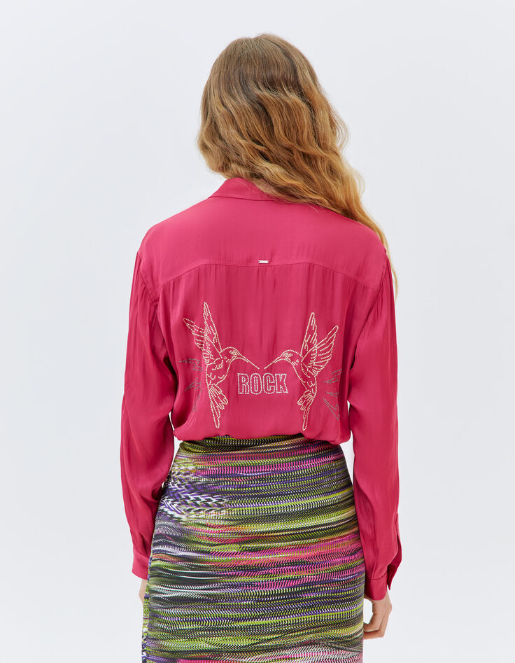 Chemise fushia avec visuel clouté dos femme-3