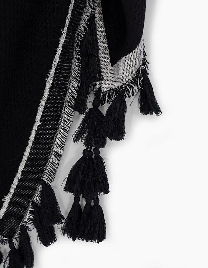 Women’s black oversize jacquard scarf+tassels - IKKS