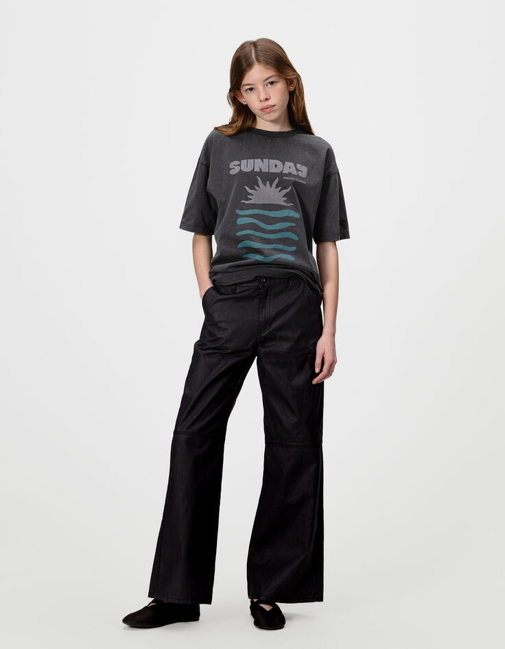 Rechte zwarte gecoate jeans meisjes-1