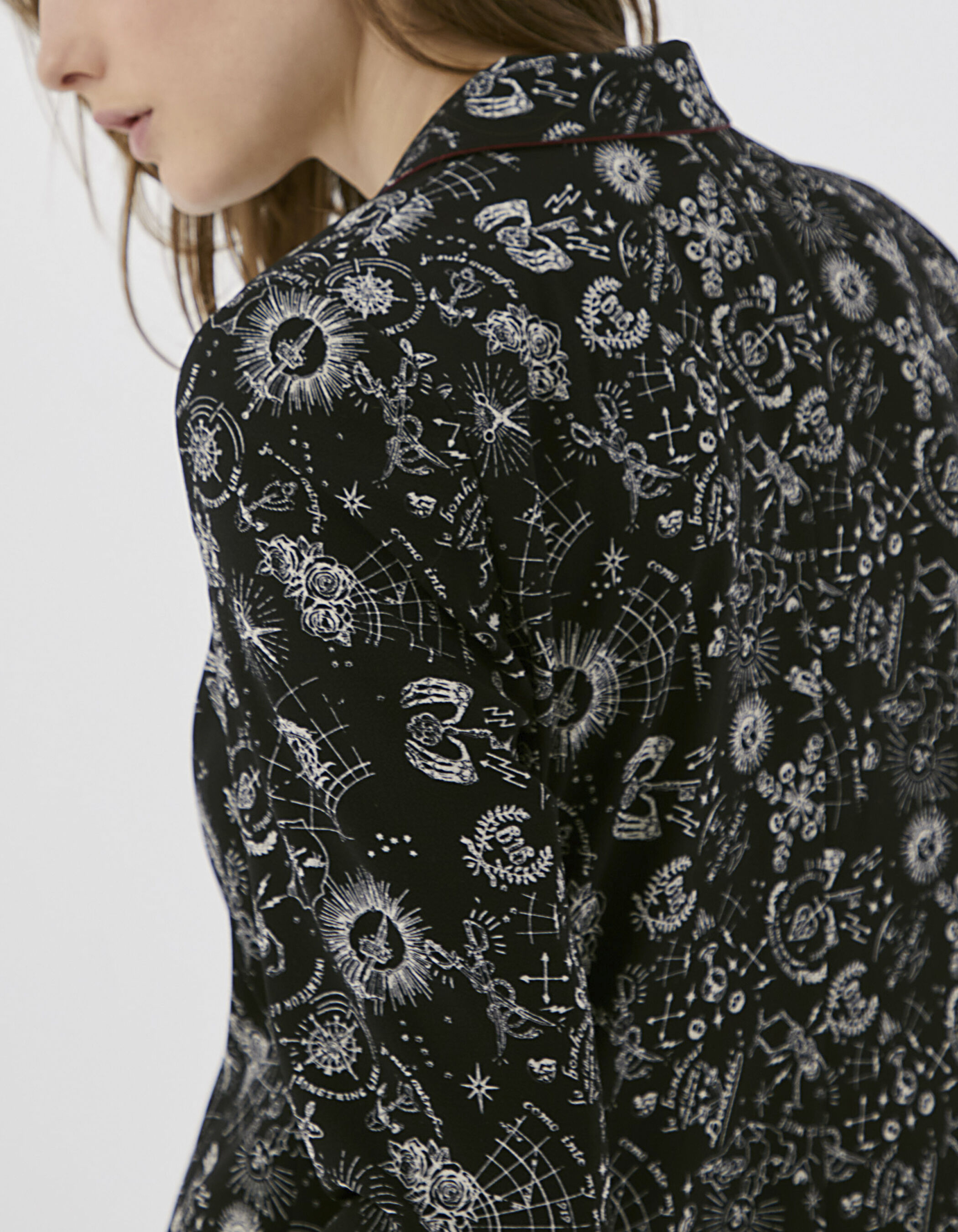 Veste tailleur en cr pe imprim tatoo femme
