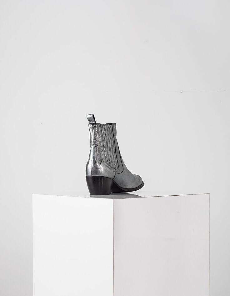 Leren westernboots dames zilver-3