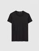 Tee-shirt noir à col rond roulotté Homme-1