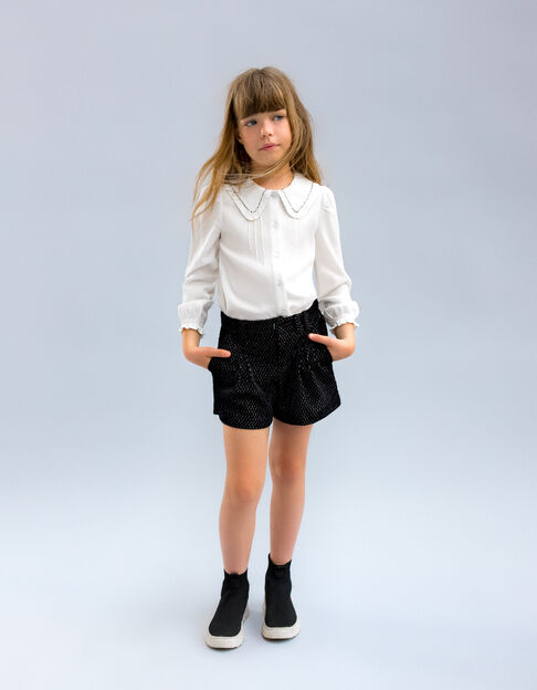 Girls’ black texture, lurex, jacquard velvet knit shorts