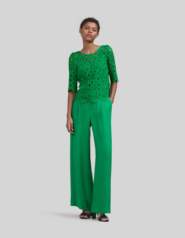 Blouse verte dentelle macramé Femme-1
