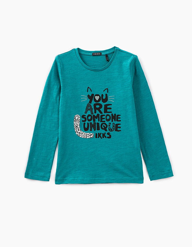 Tee-shirt bleu canard You are someone unique IKKS fille-2
