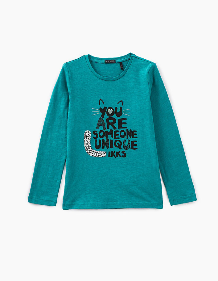 Girls’ teal blue You are someone unique IKKS T-shirt - IKKS