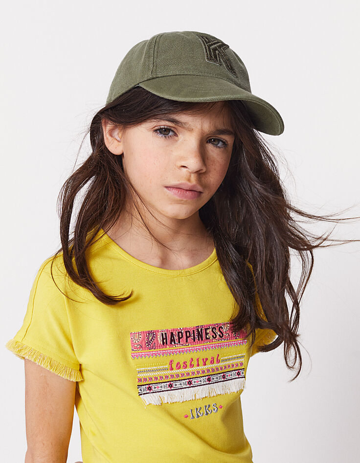 Tee-shirt jaune moyen HAPPINESS Festival fille-1