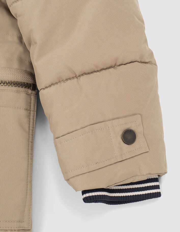 Beige parka in twee materialen gevoerde kap jongens-6
