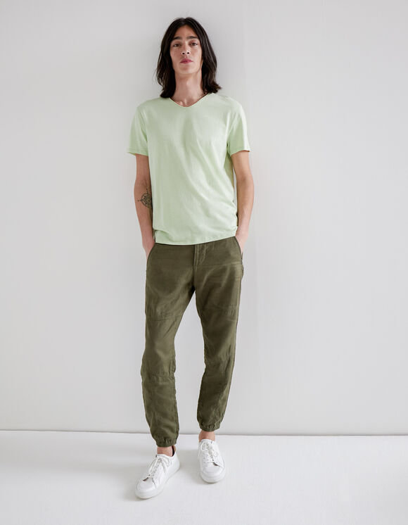 Men’s khaki linen and cotton CROPPED combat trousers