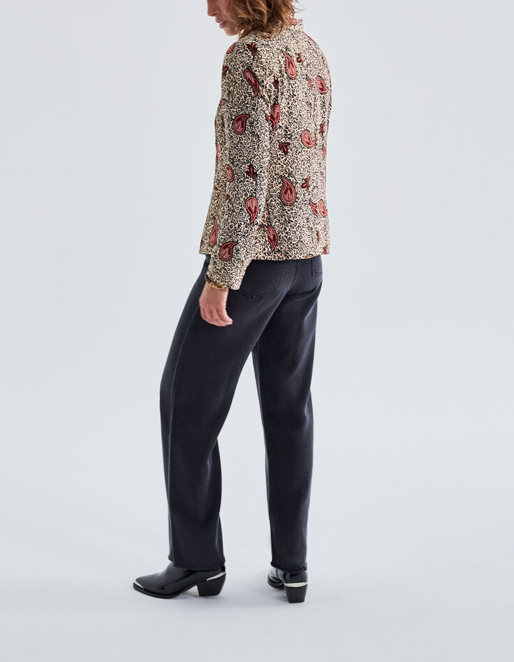 Cremeweißer Recycling-Damenblazer mit Leo-Paisleyprint-5