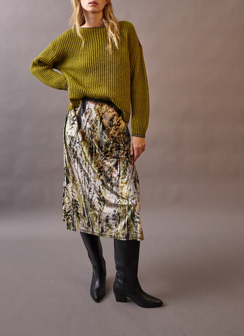 Absinthfarbener Damenstrickpullover mit Lurex-Details