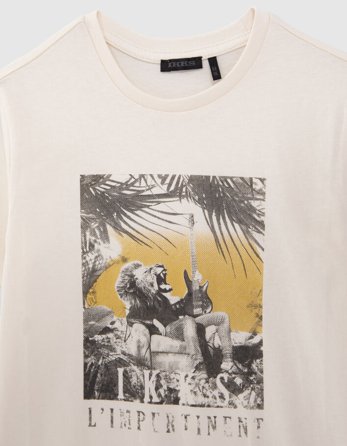 Cremeweißes T-Shirt aus Biobaumwolle, Gitarren-Löwen-Motiv - IKKS