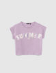 Lichtpaars cropped T-shirt met tekst meisjes-1