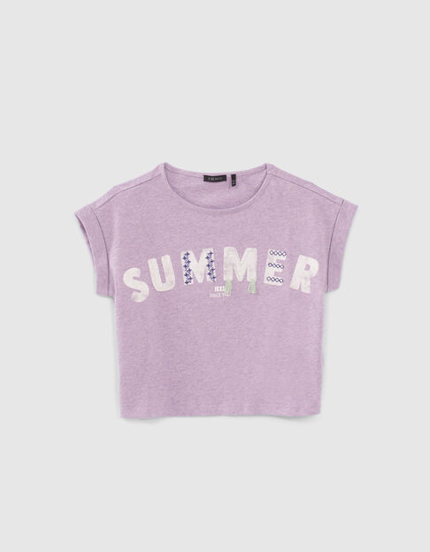 Girls’ violet slogan cropped T-shirt