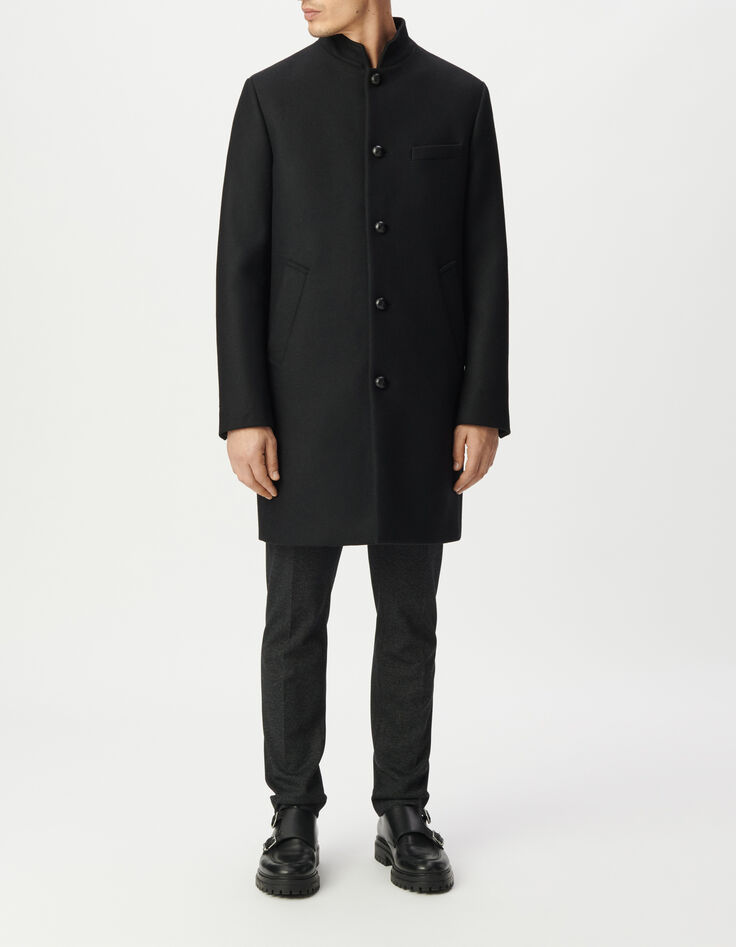 Manteau noir lainage col officier Homme-2
