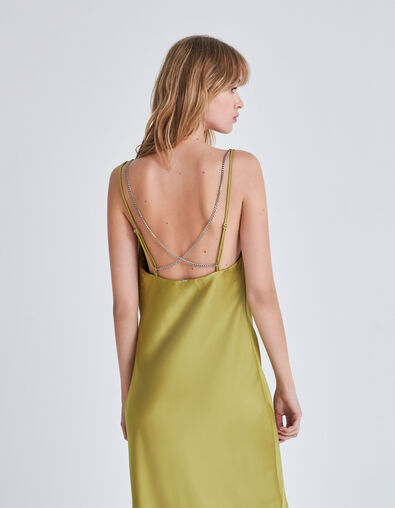Vestido largo verde raso tirantes finos mujer - IKKS