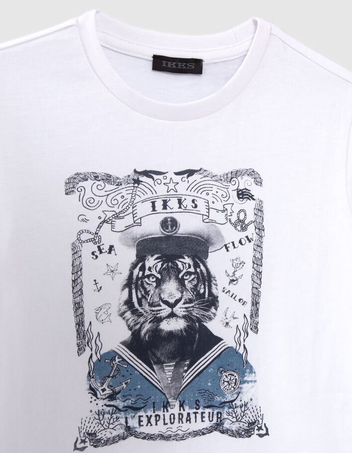 Wit T-shirt biokatoen tijger-matroosopdruk jongens - IKKS