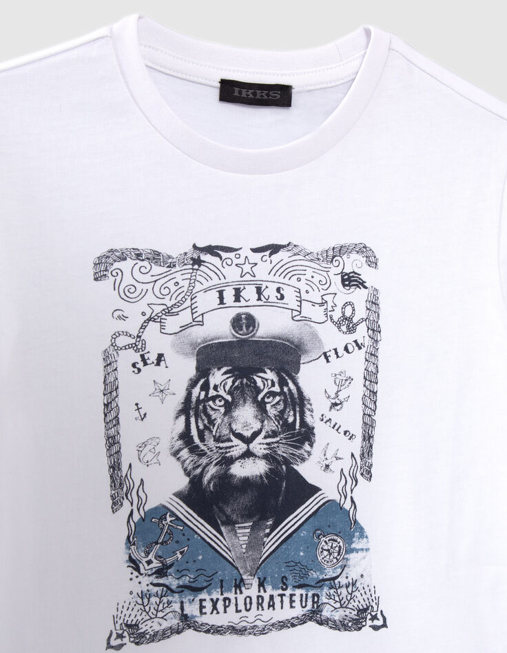 T-shirt blanc coton bio visuel tigre-matelot gar&ccedil;on-2